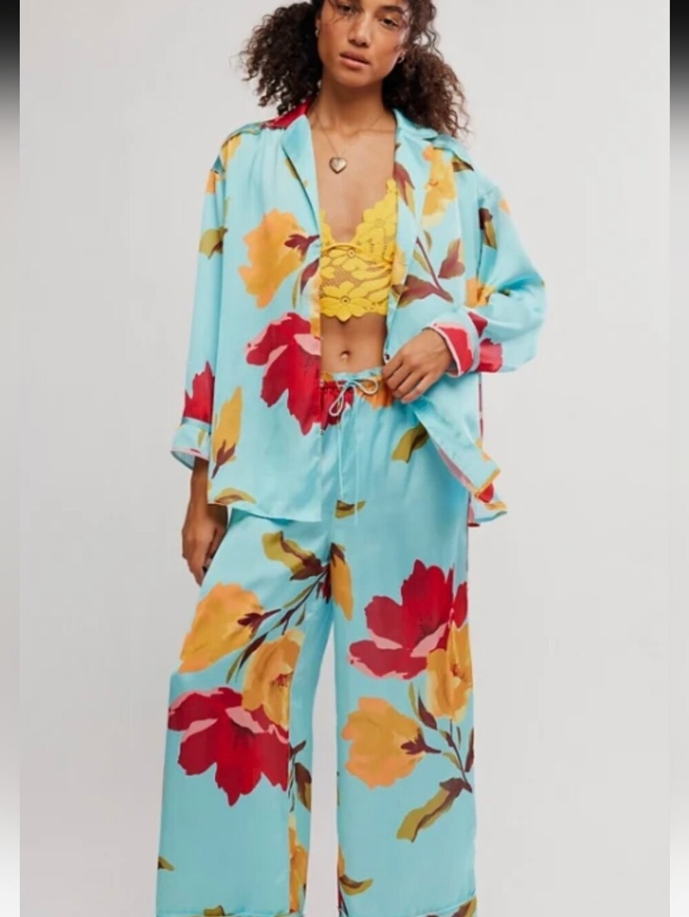 #2406 Free People X Intimately FP Dreamy Days Pajama Set in Blue,Red